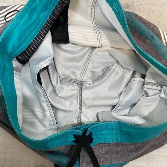 RVCA Classic Non-Stretch Board Shorts Size 36 Blue and Grey Striped - Picture 12 of 15